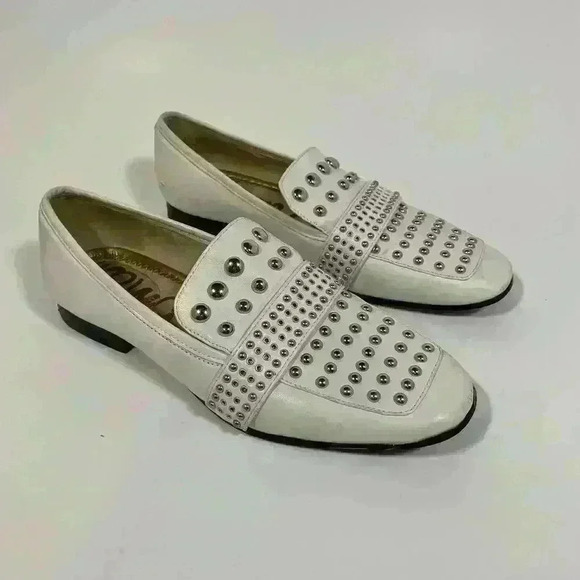 Sam Edelman Chesney Studded Loafer Leather White Women size 6.5 - Picture 2 of 9